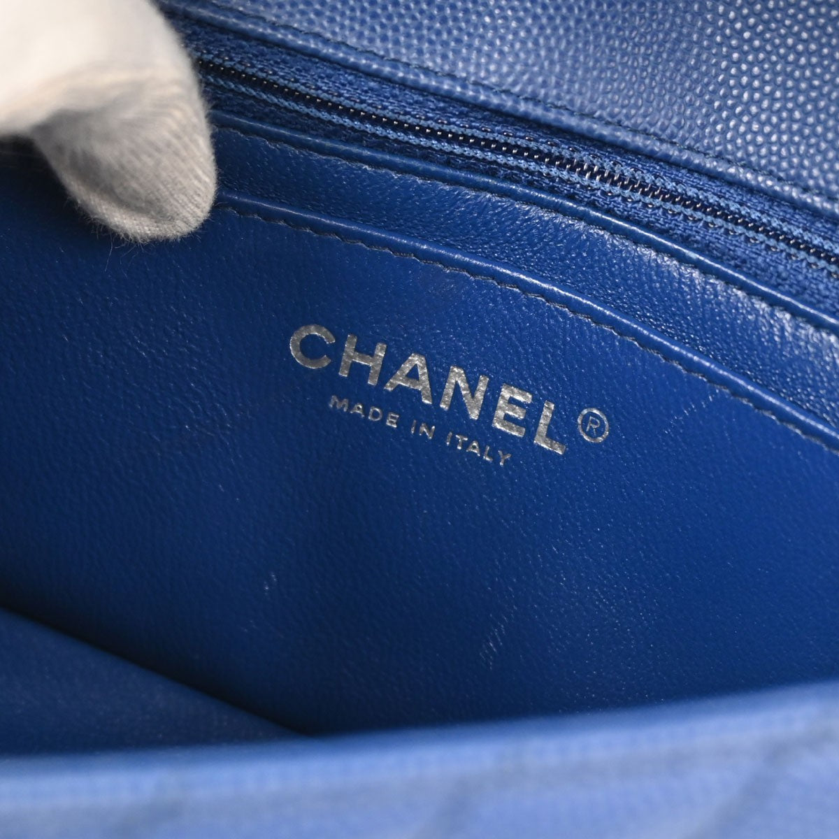 Chanel Single Flap Chevron Vintage Shoulder Bag in Blue Caviar Leather