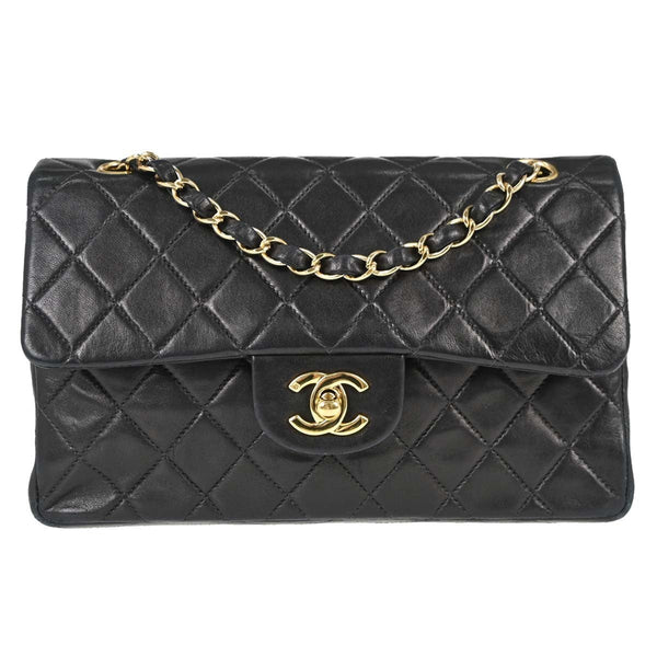 Chanel Small Classic Double Flap Vintage Shoulder Bag in Black Lambskin