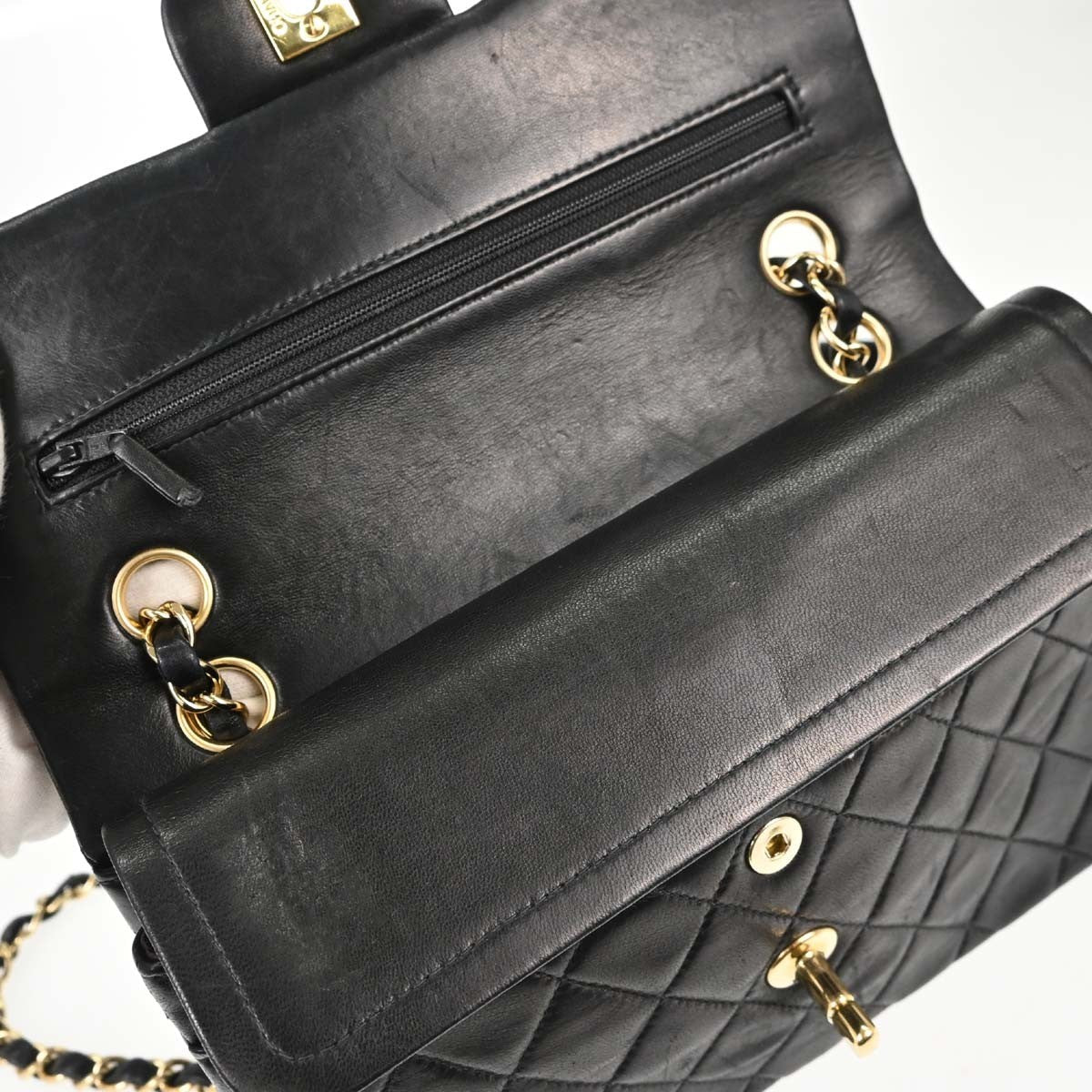 Chanel Small Classic Double Flap Vintage Shoulder Bag in Black Lambskin