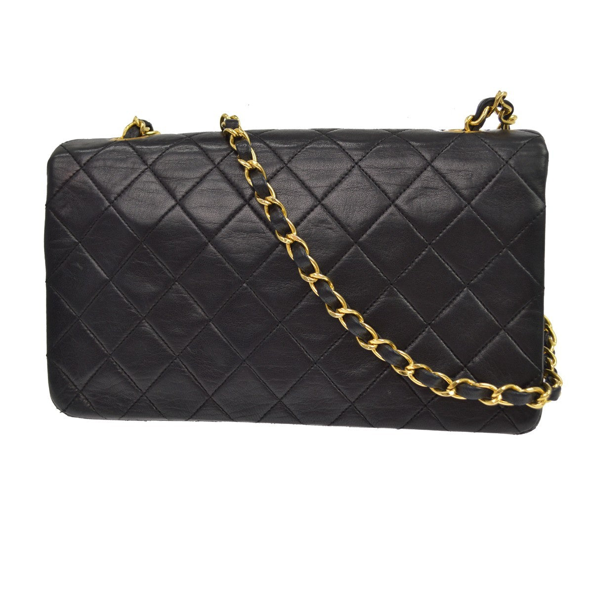 Chanel Small Full Flap Pushlock Vintage Shoulder Bag in Black Lambskin