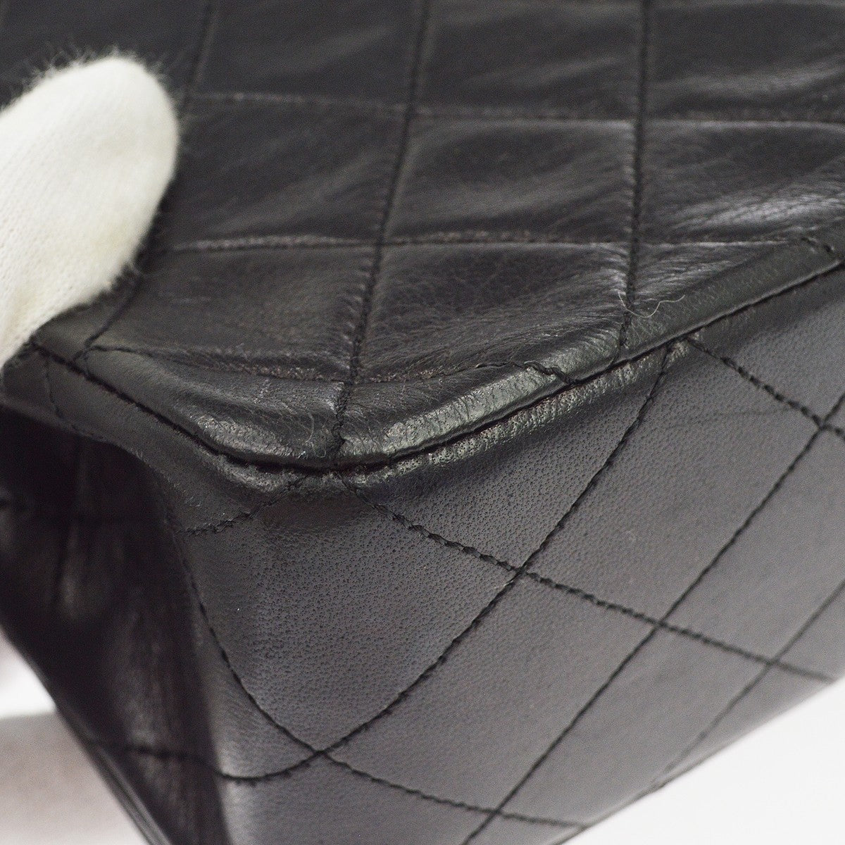 Chanel Small Full Flap Pushlock Vintage Shoulder Bag in Black Lambskin