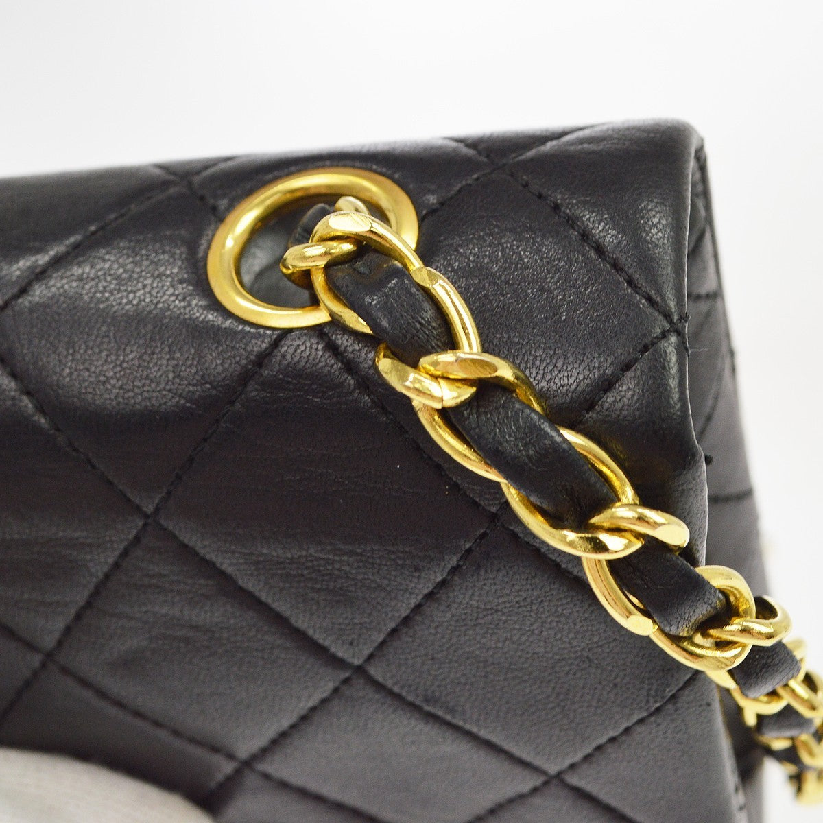 Chanel Small Full Flap Pushlock Vintage Shoulder Bag in Black Lambskin