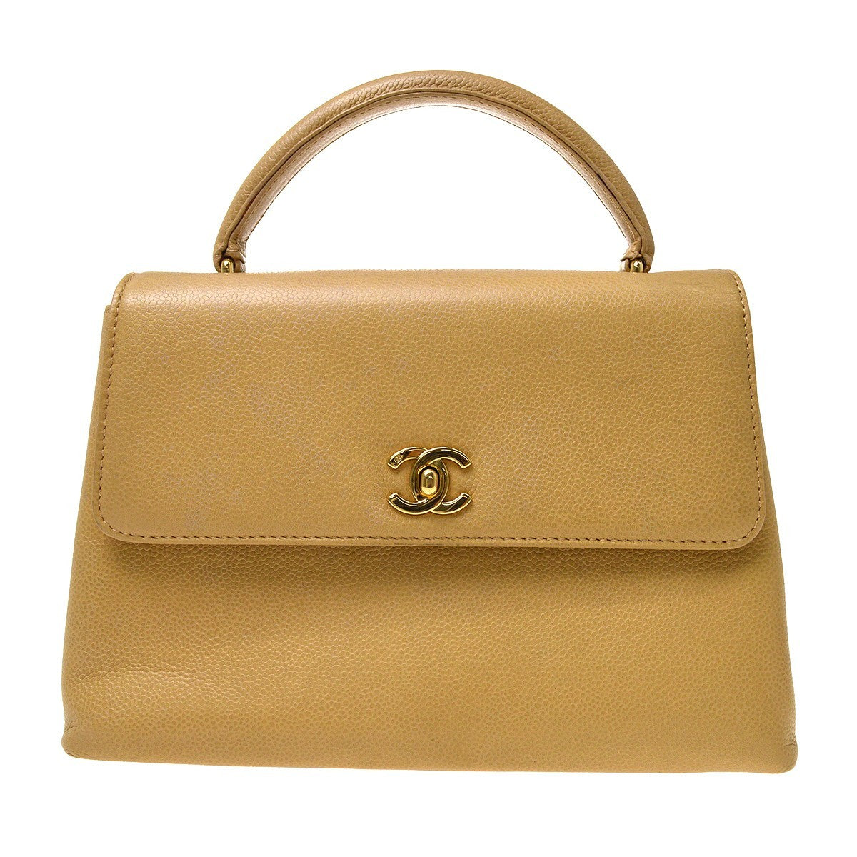 Chanel Top Handle Vintage Handbag in Beige Calfskin