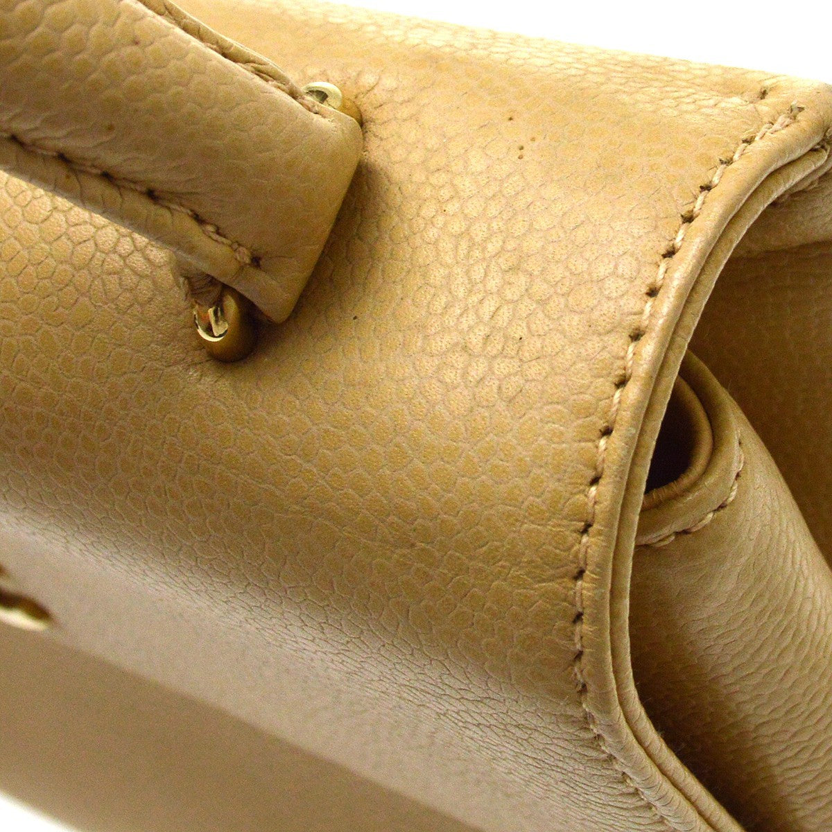 Chanel Top Handle Vintage Handbag in Beige Calfskin