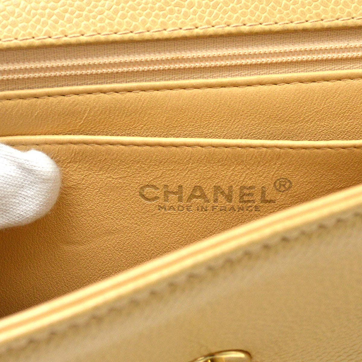 Chanel Top Handle Vintage Handbag in Beige Calfskin