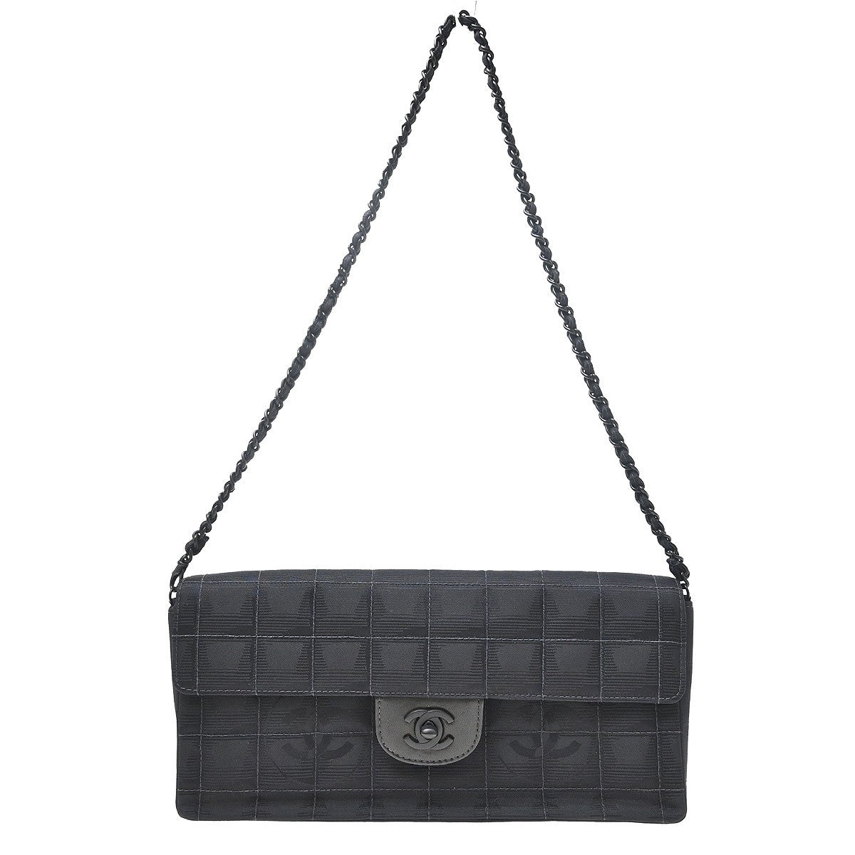 Chanel Travel Line East West Vintage Shoulder Bag in Black Nylon Jacquard