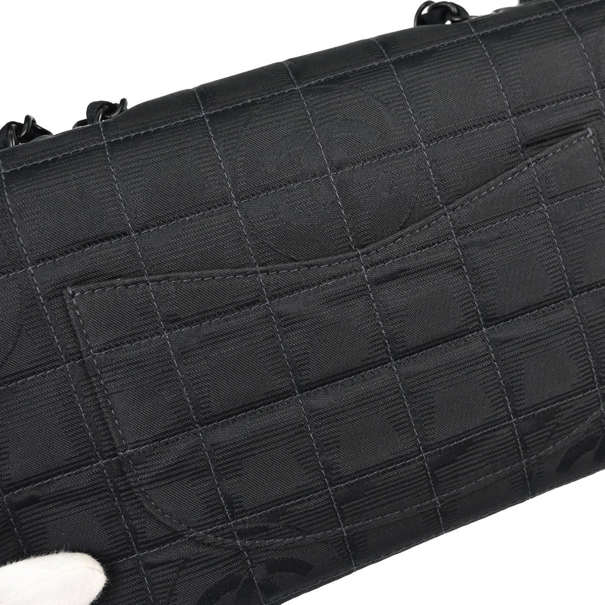 Chanel Travel Line Single Flap Medium Vintage Shoulder Bag in Black Nylon Jacquard