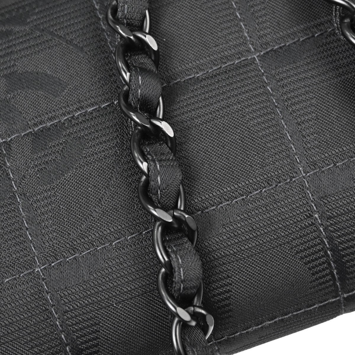Chanel Travel Line Single Flap Medium Vintage Shoulder Bag in Black Nylon Jacquard