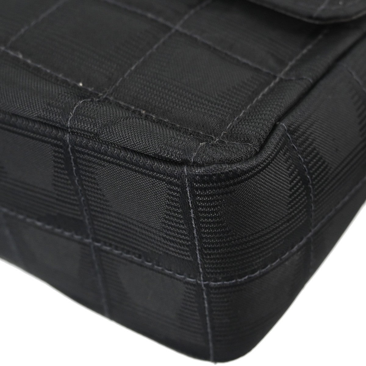 Chanel Travel Line Single Flap Medium Vintage Shoulder Bag in Black Nylon Jacquard