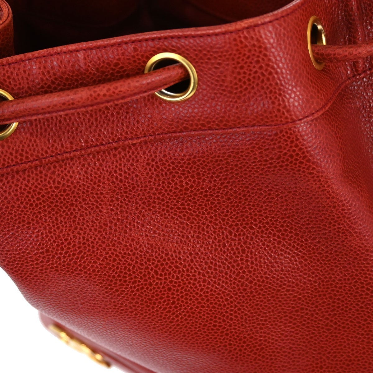 Chanel Triple CC Drawstring Vintage Shoulder Bag in Red Caviar Leather