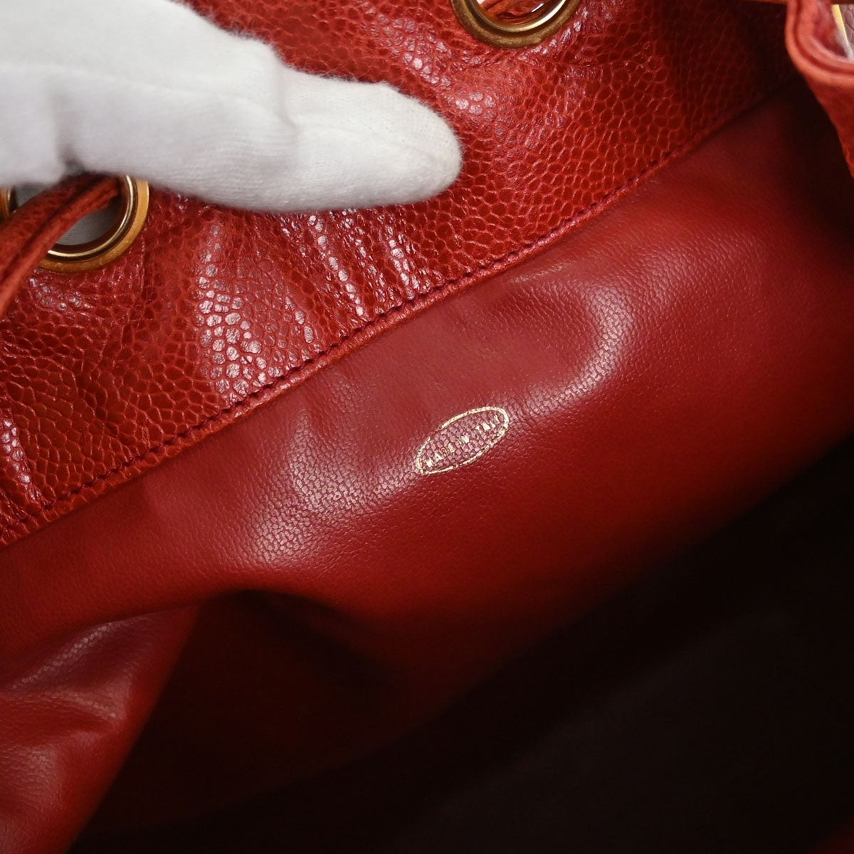Chanel Triple CC Drawstring Vintage Shoulder Bag in Red Caviar Leather