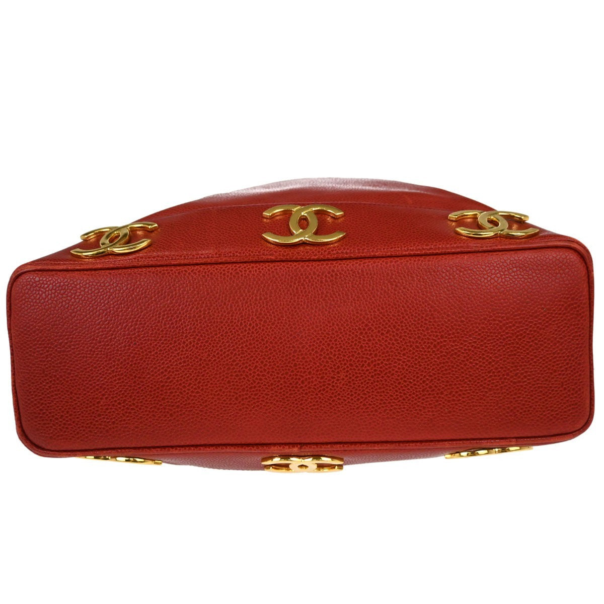 Chanel Triple CC Drawstring Vintage Shoulder Bag in Red Caviar Leather