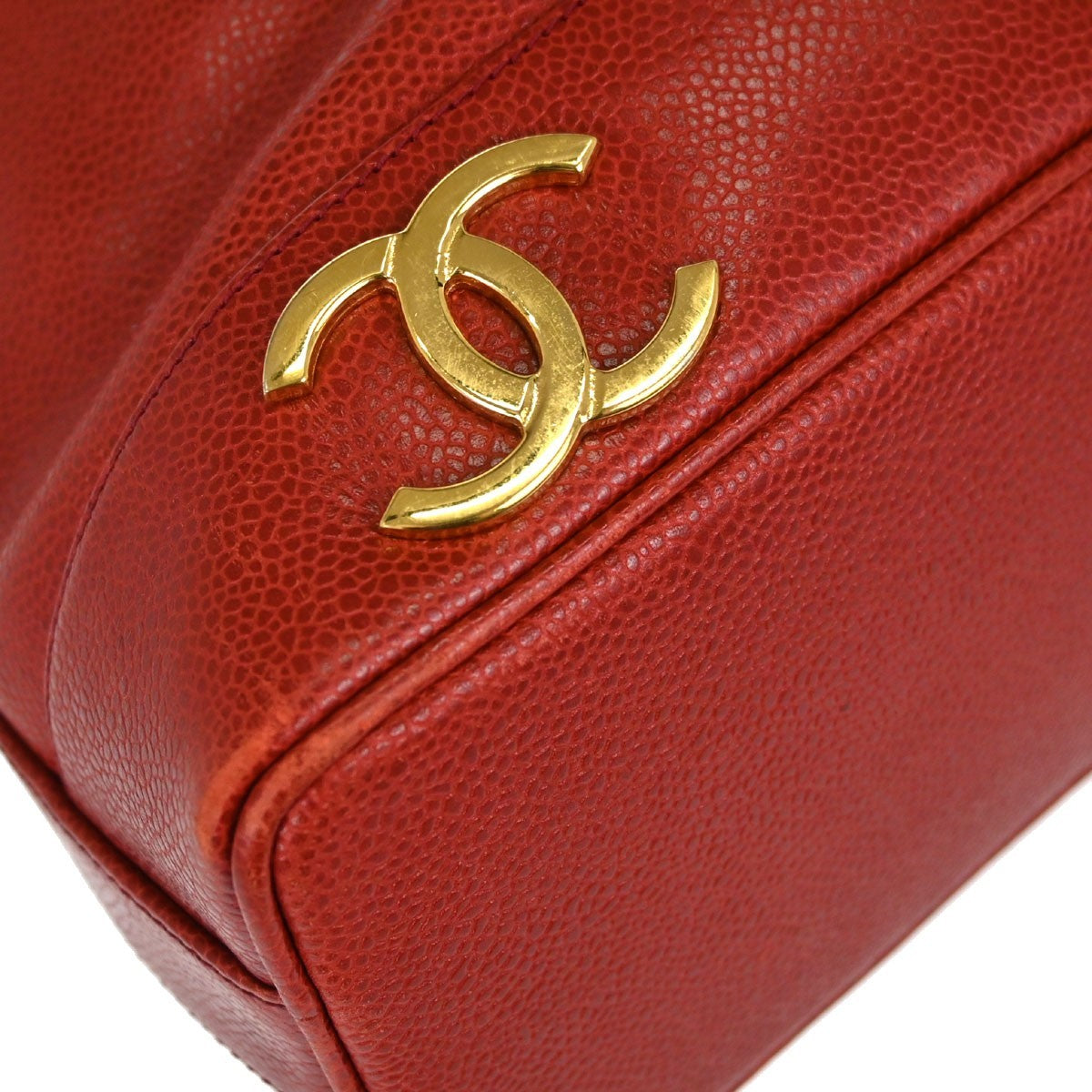 Chanel Triple CC Drawstring Vintage Shoulder Bag in Red Caviar Leather