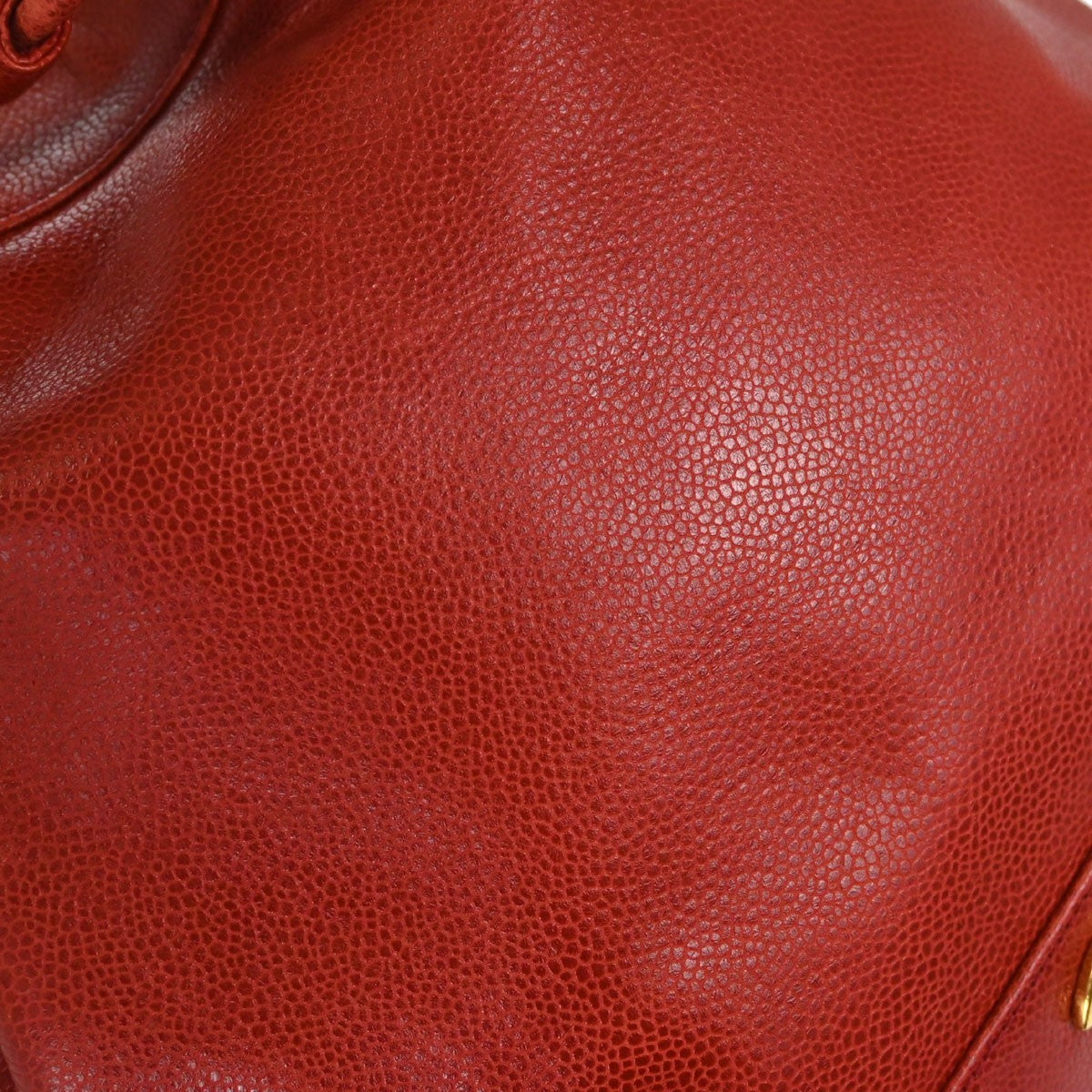 Chanel Triple CC Drawstring Vintage Shoulder Bag in Red Caviar Leather