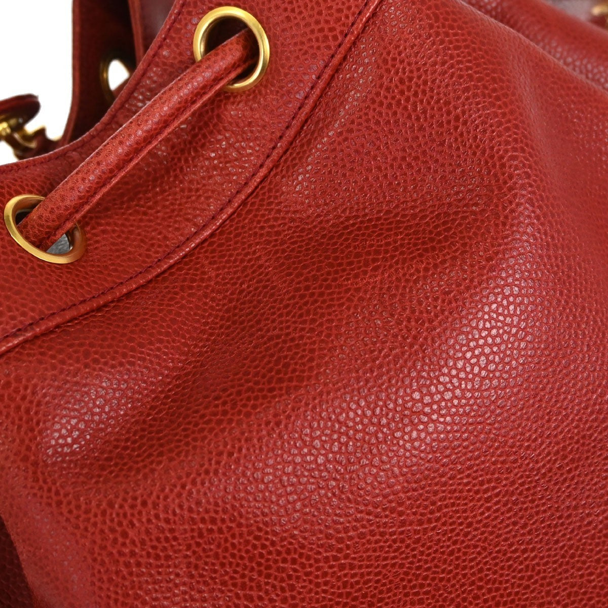Chanel Triple CC Drawstring Vintage Shoulder Bag in Red Caviar Leather