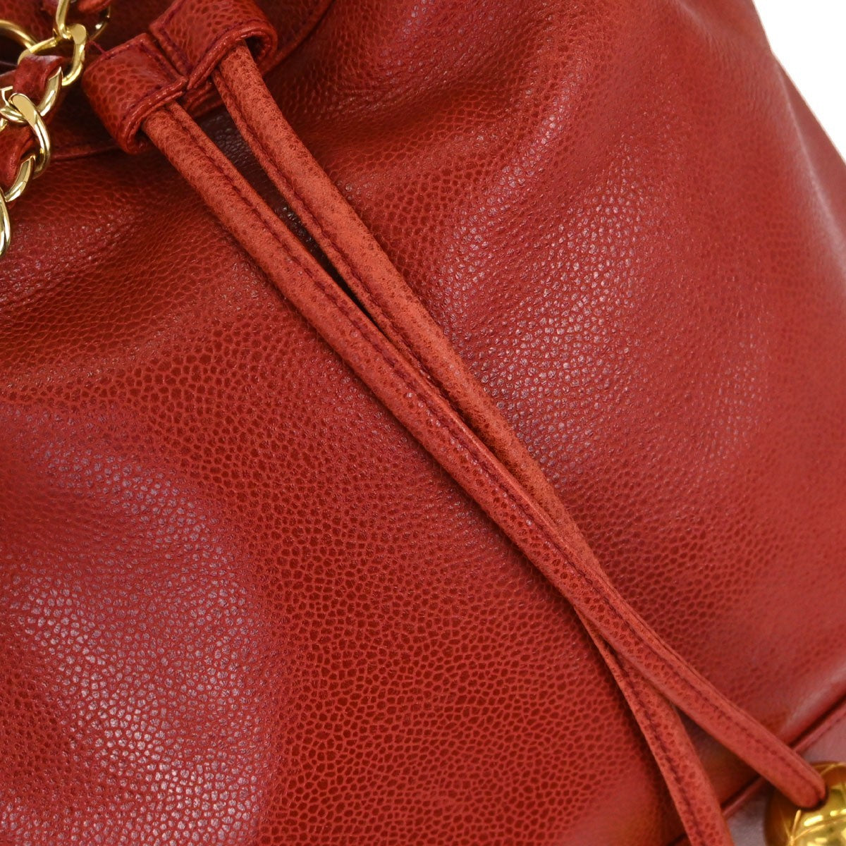 Chanel Triple CC Drawstring Vintage Shoulder Bag in Red Caviar Leather