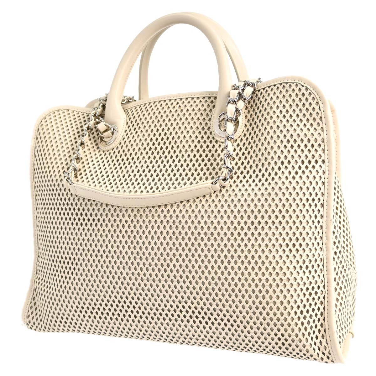 Chanel Up In The Air Tote Vintage Tote Bag in White Perforated Calfskin