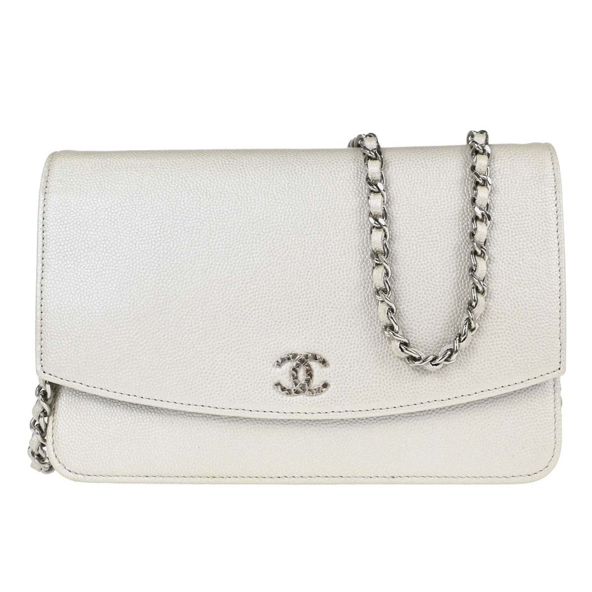 Chanel Wallet on Chain Vintage Crossbody Bag in Metallic White Calfskin