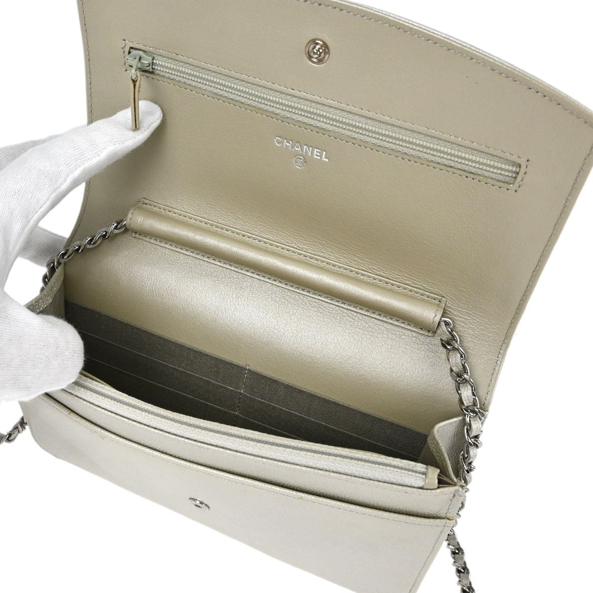 Chanel Wallet on Chain Vintage Crossbody Bag in Metallic White Calfskin