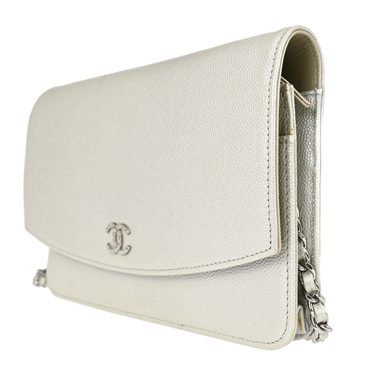 Chanel Wallet on Chain Vintage Crossbody Bag in Metallic White Calfskin