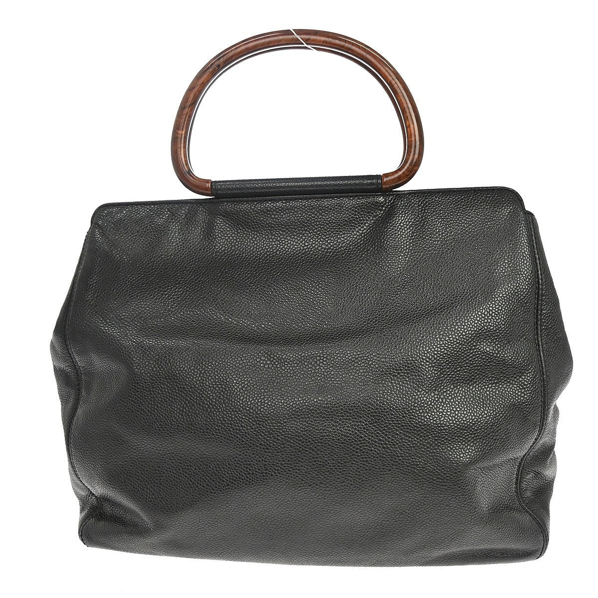 Chanel Wood Handle Vintage Handbag in Black Calfskin