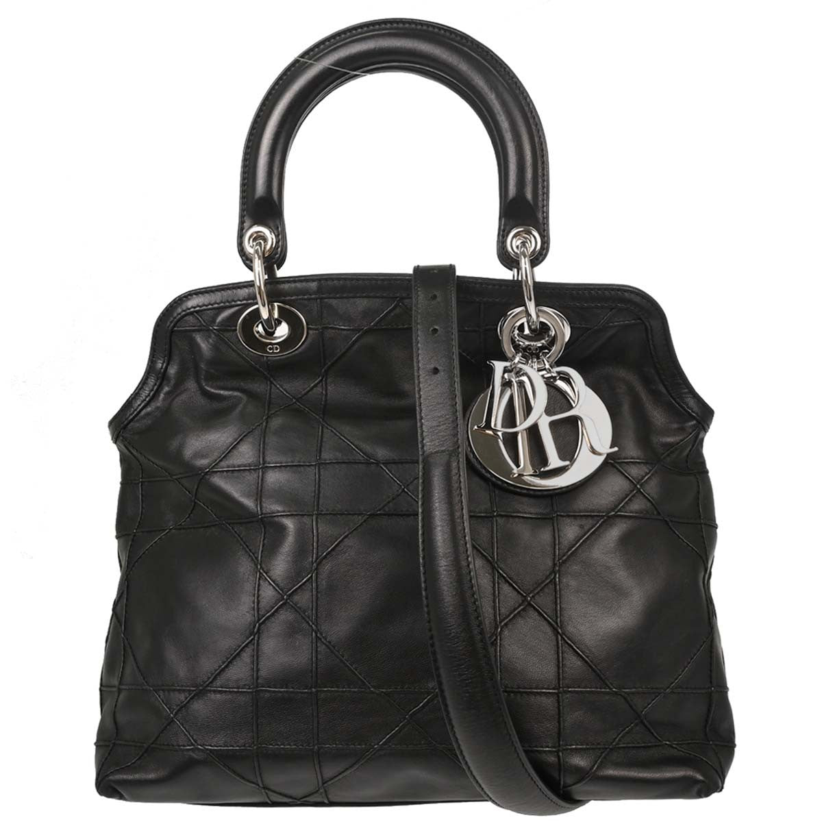 Christian Dior Granville Cannage 2way Vintage Handbag in Black Lambskin