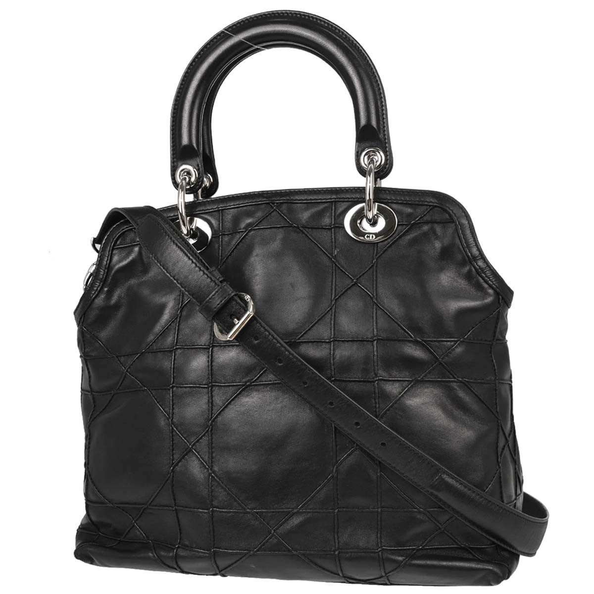Christian Dior Granville Cannage 2way Vintage Handbag in Black Lambskin