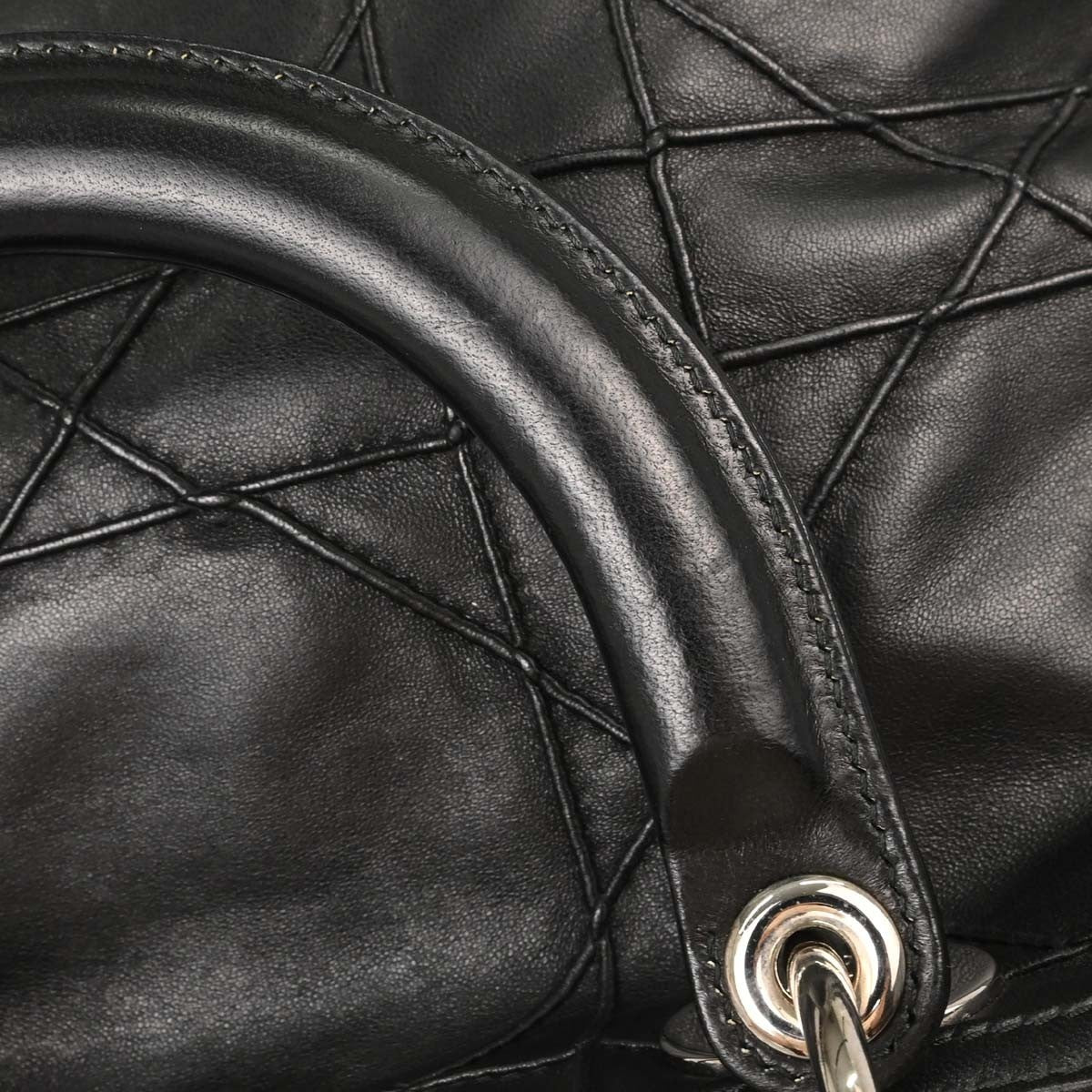 Christian Dior Granville Cannage 2way Vintage Handbag in Black Lambskin