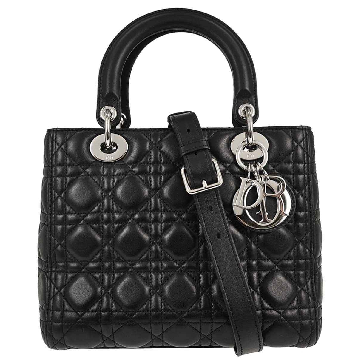Christian Dior Lady Dior Cannage 2way Vintage Handbag in Black Lambskin