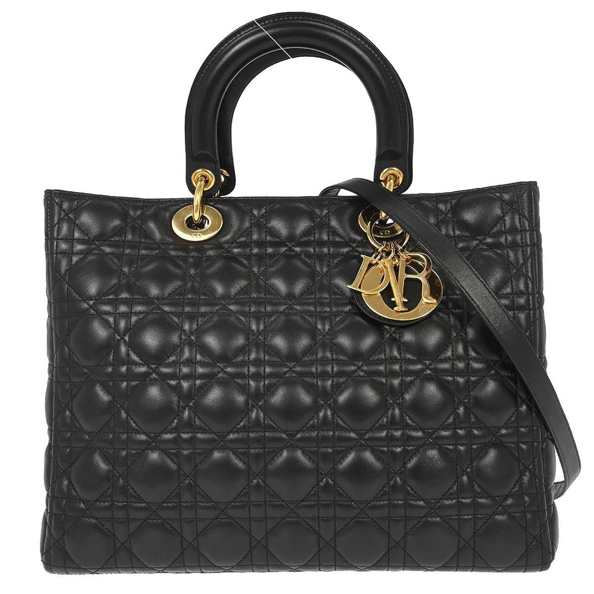Christian Dior Lady Dior Large Cannage 2way Vintage Handbag in Black Lambskin