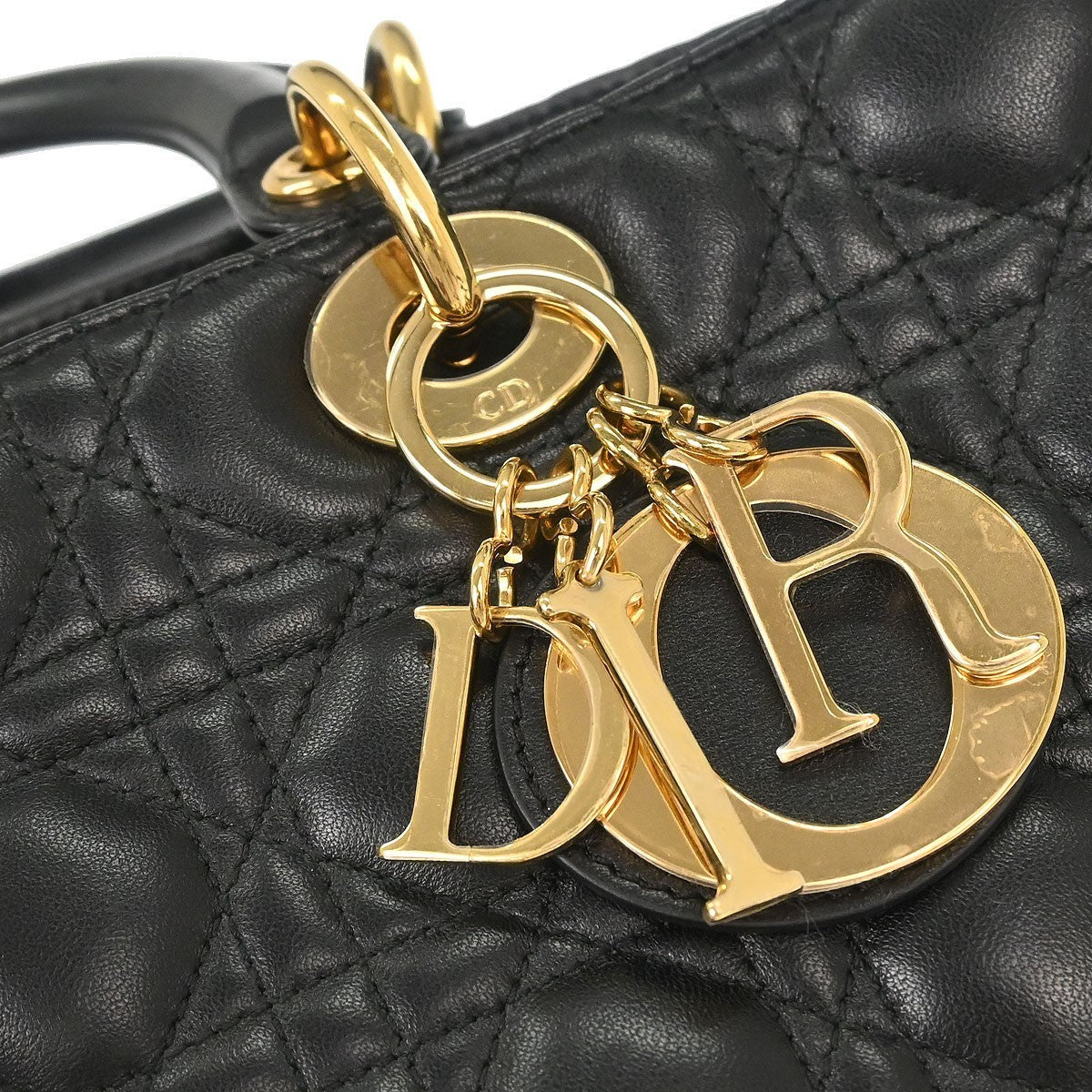 Christian Dior Lady Dior Large Cannage 2way Vintage Handbag in Black Lambskin