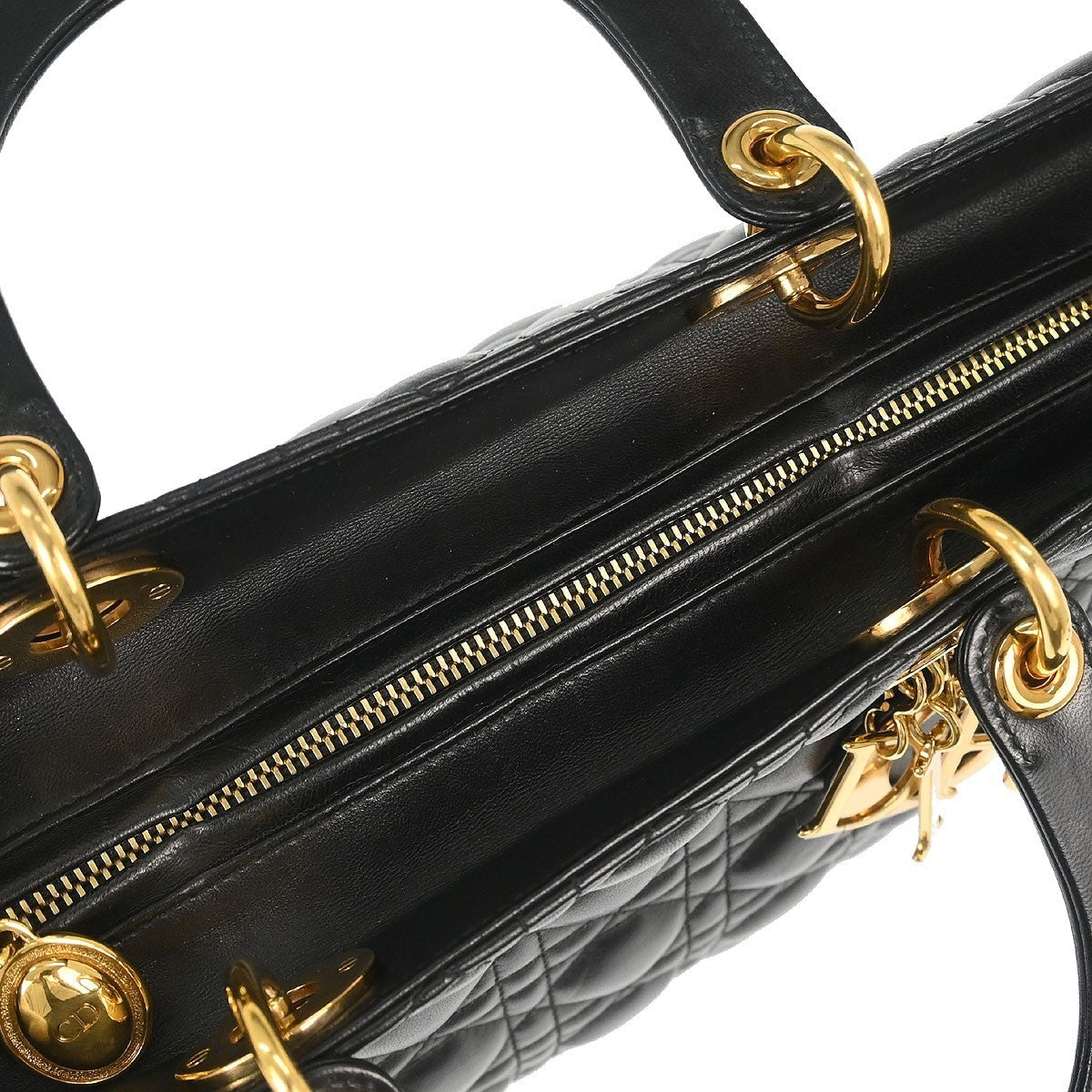 Christian Dior Lady Dior Large Cannage 2way Vintage Handbag in Black Lambskin