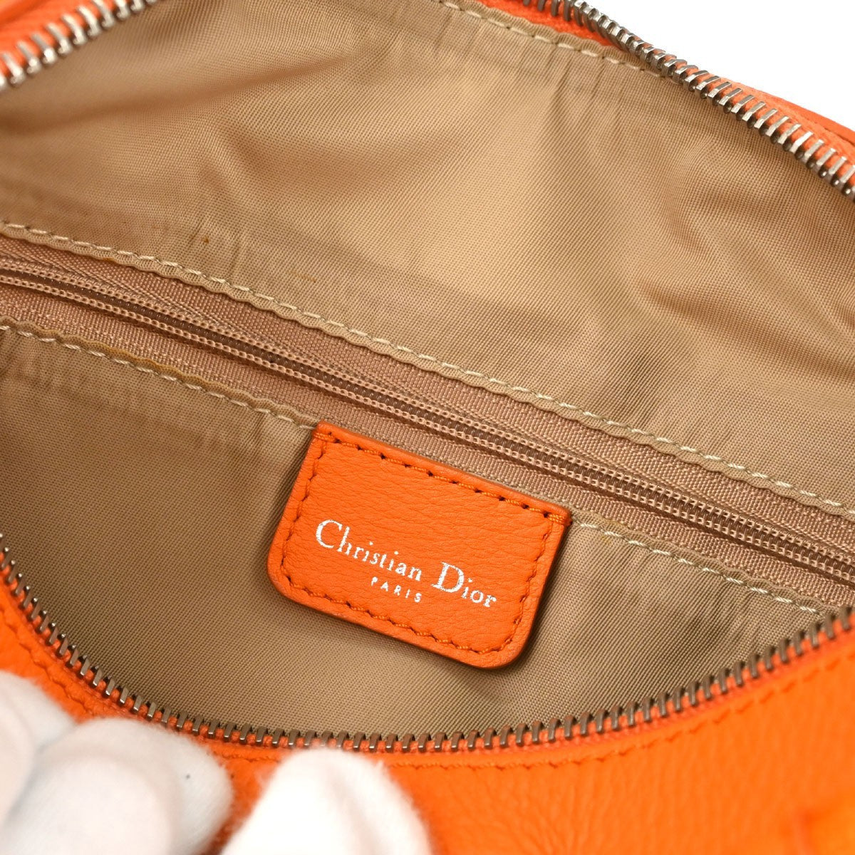 Christian Dior Street Chic Trotter Vintage Handbag in Beige and Orange Trotter Canvas and Leather