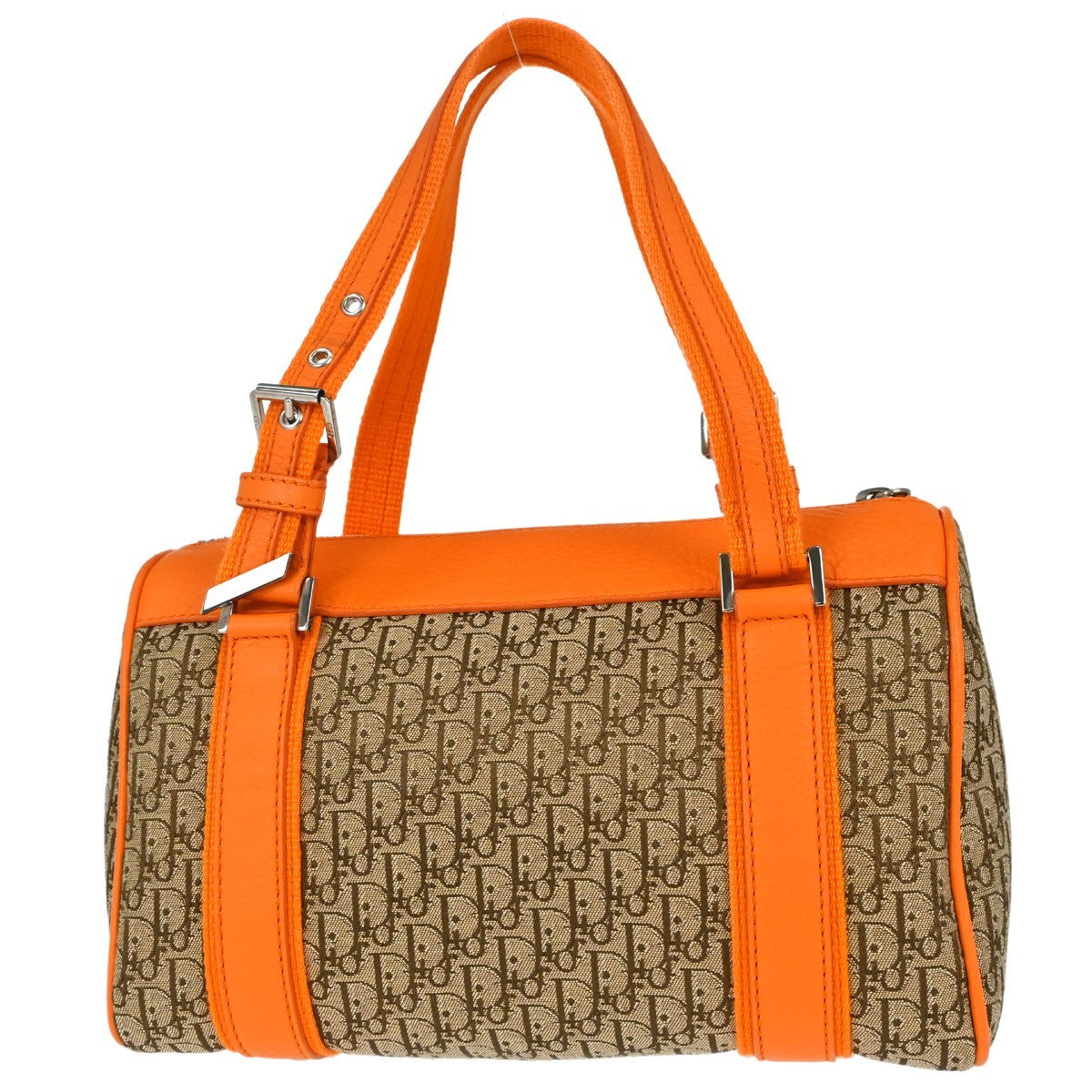 Christian Dior Street Chic Trotter Vintage Handbag in Beige and Orange Trotter Canvas and Leather