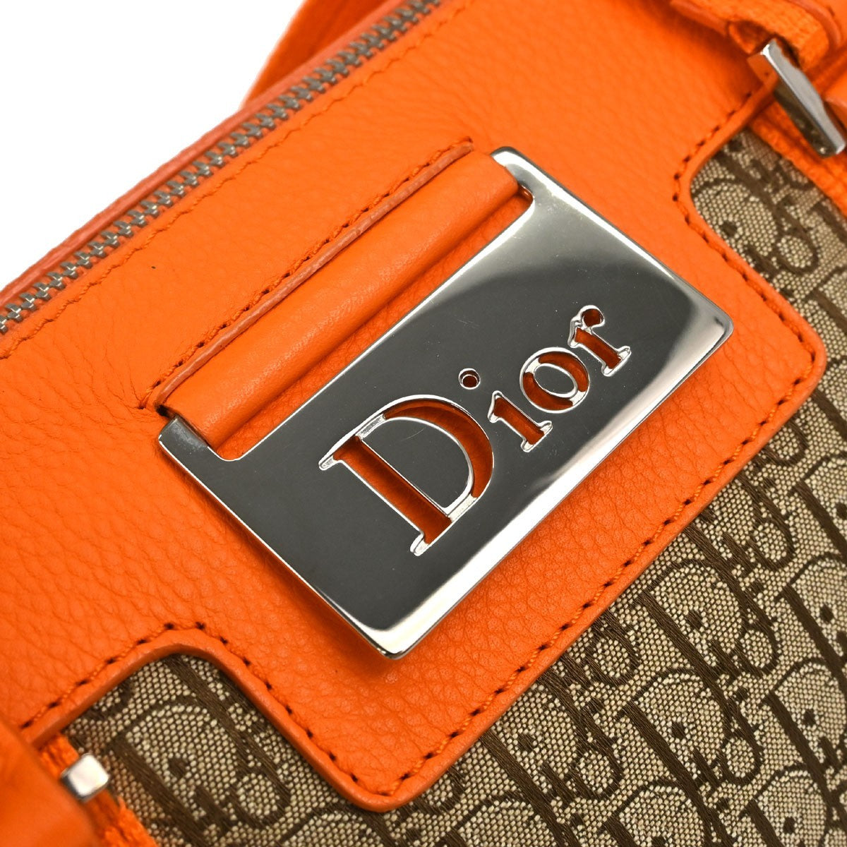 Christian Dior Street Chic Trotter Vintage Handbag in Beige and Orange Trotter Canvas and Leather