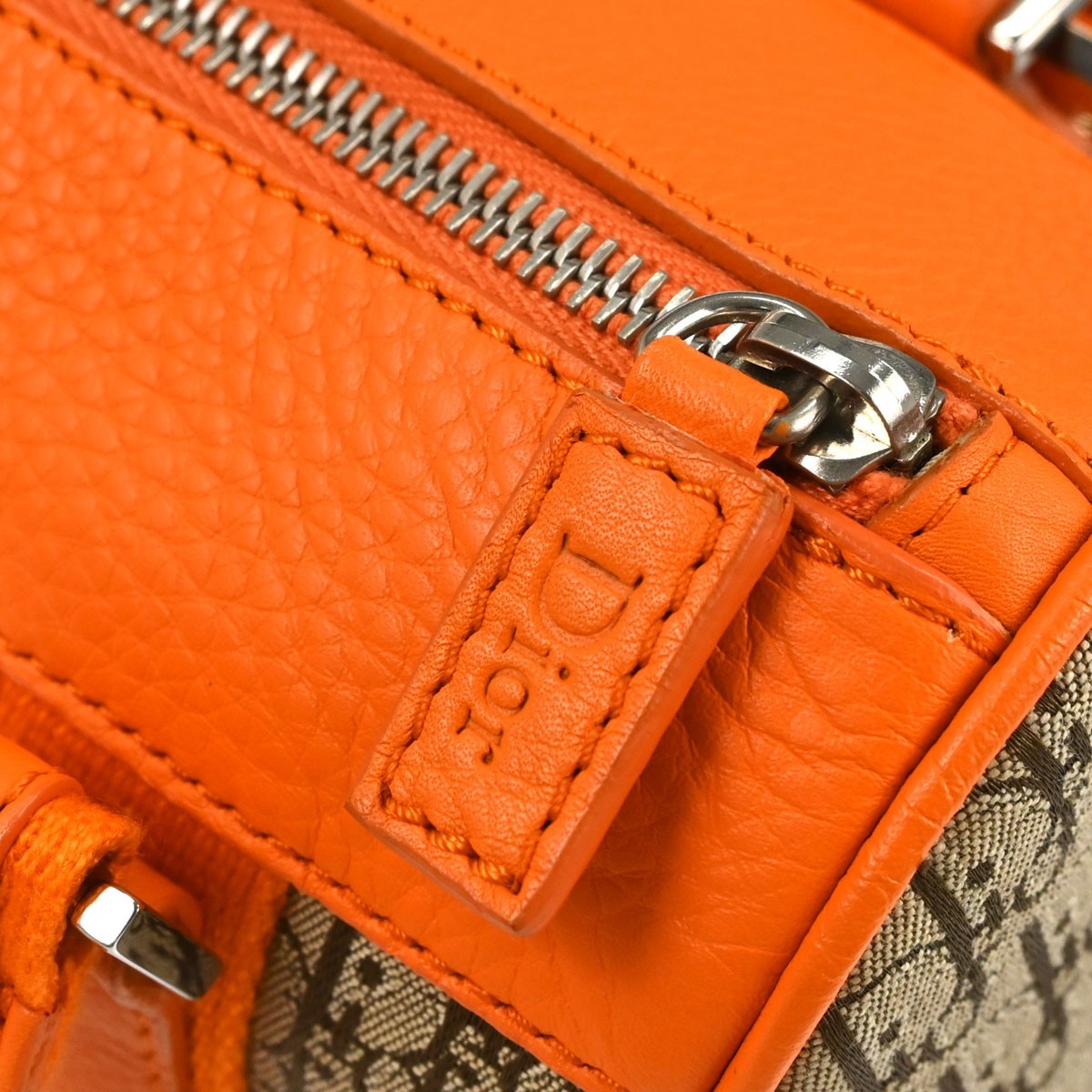 Christian Dior Street Chic Trotter Vintage Handbag in Beige and Orange Trotter Canvas and Leather