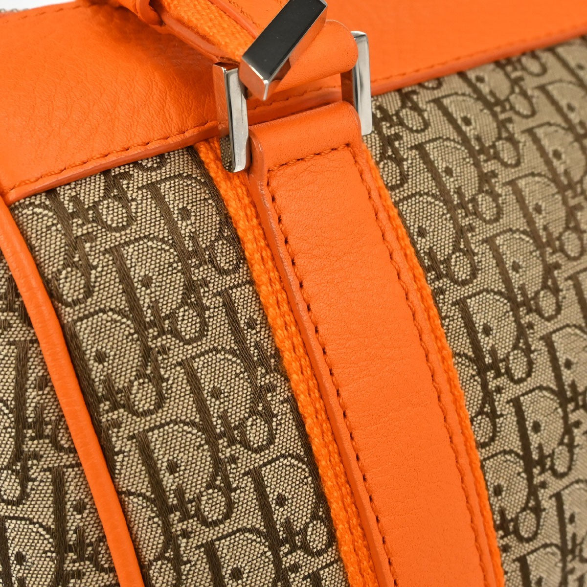 Christian Dior Street Chic Trotter Vintage Handbag in Beige and Orange Trotter Canvas and Leather