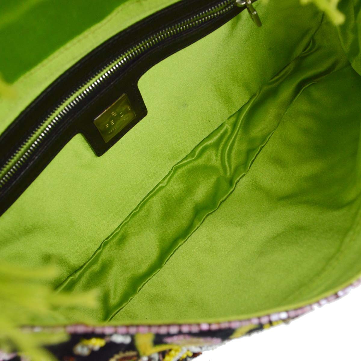 Fendi Baguette Ricamata con Frange Vintage Shoulder Bag in Black Canvas