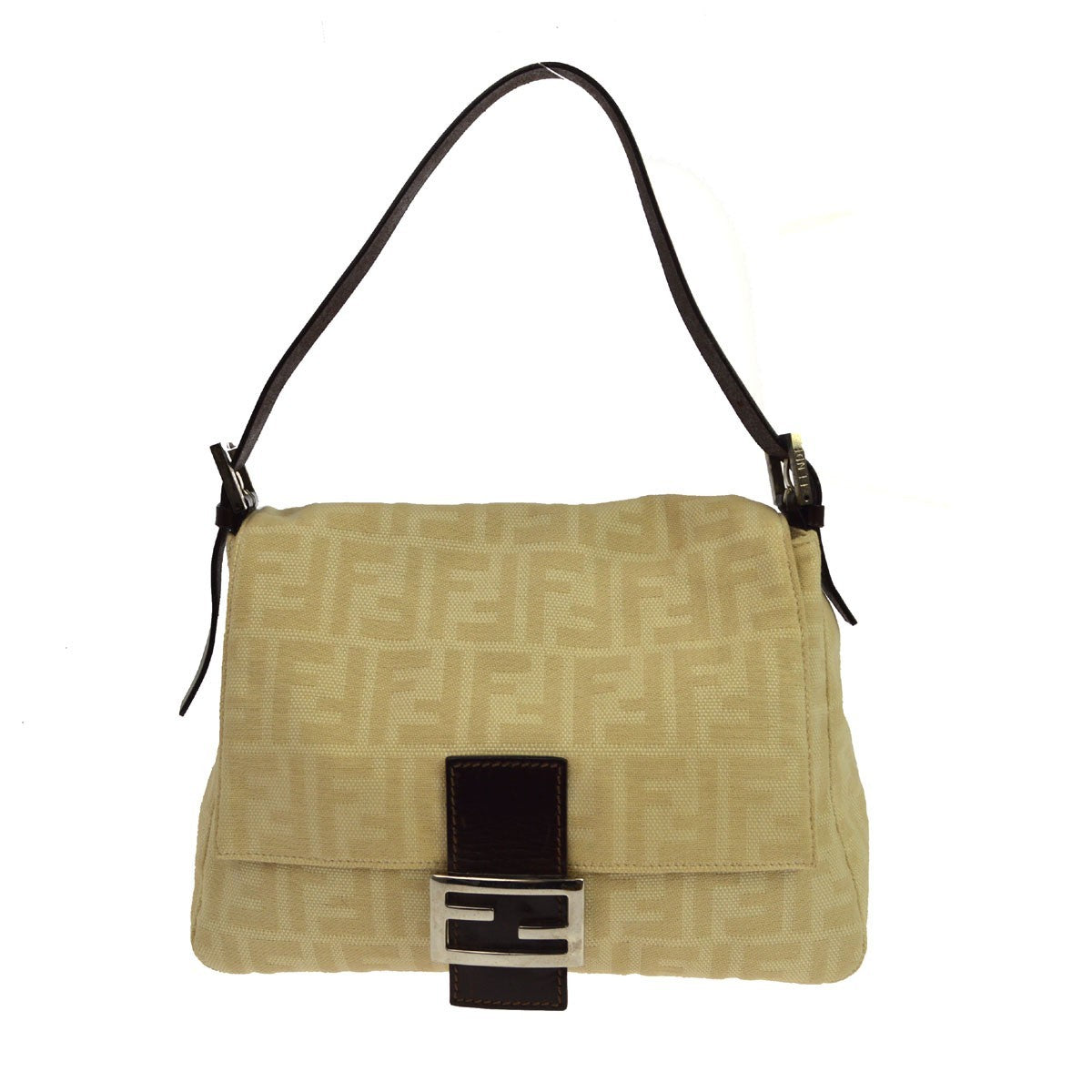 Fendi Mamma Baguette Zucca Vintage Shoulder Bag in Beige Canvas