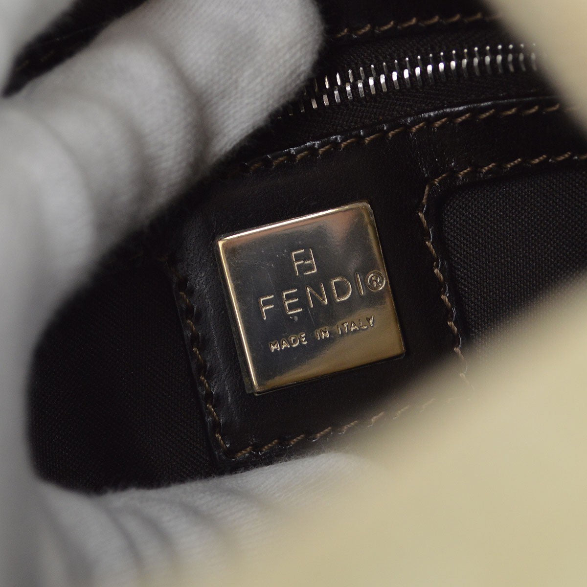 Fendi Mamma Baguette Zucca Vintage Shoulder Bag in Beige Canvas