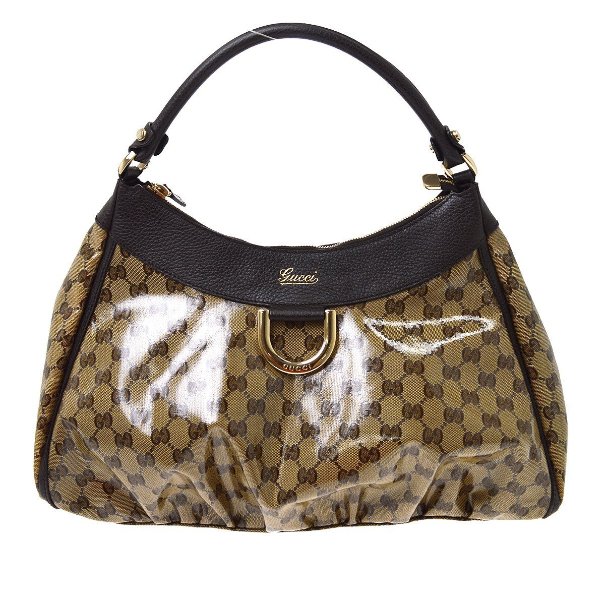Gucci Abbey D-Ring Hobo Vintage Shoulder Bag in Beige GG Crystal Canvas