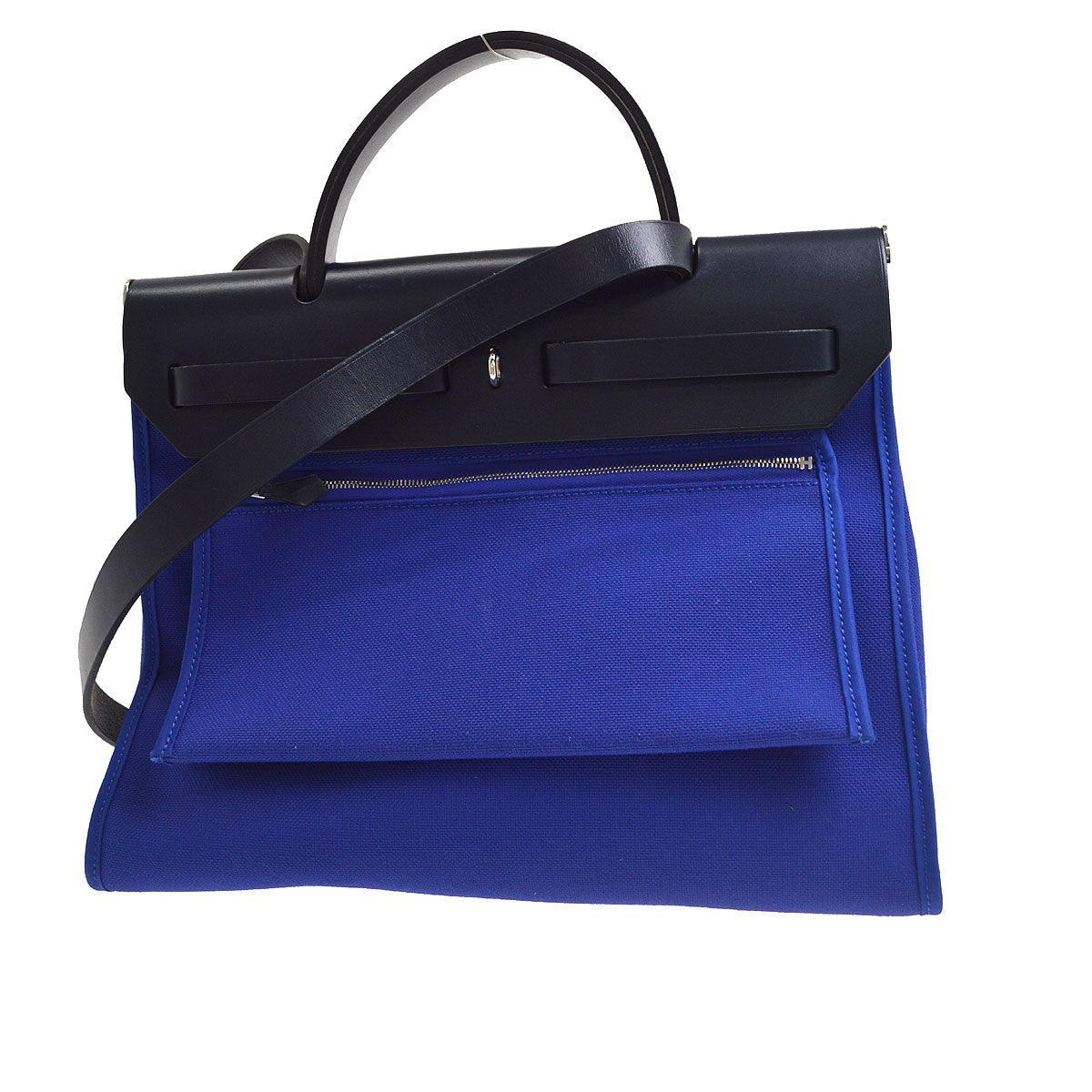 Hermès Herbag Zip PM 31 Vintage Handbag in Blue Canvas