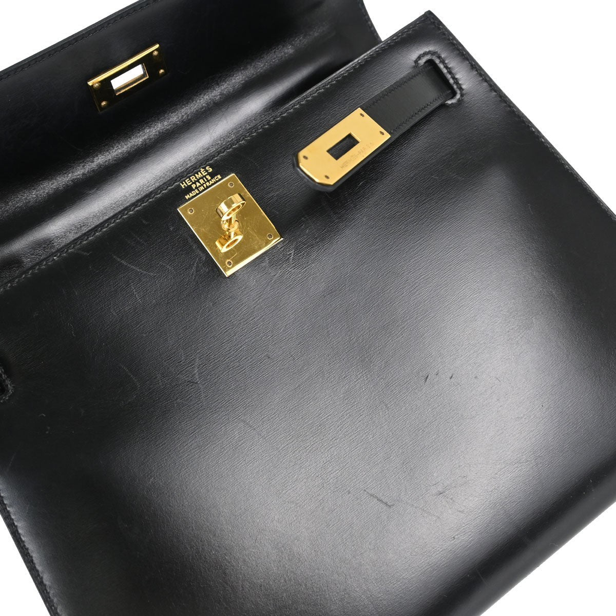 Hermès Kelly 28 Sellier Vintage Handbag in Black Box Calf Leather