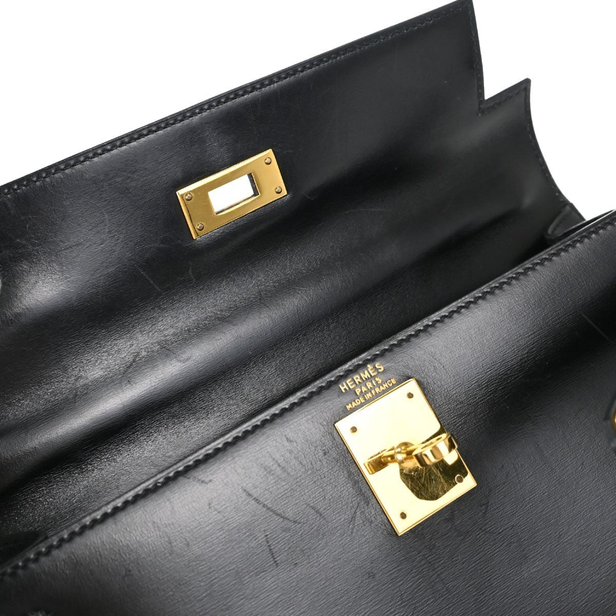Hermès Kelly 28 Sellier Vintage Handbag in Black Box Calf Leather