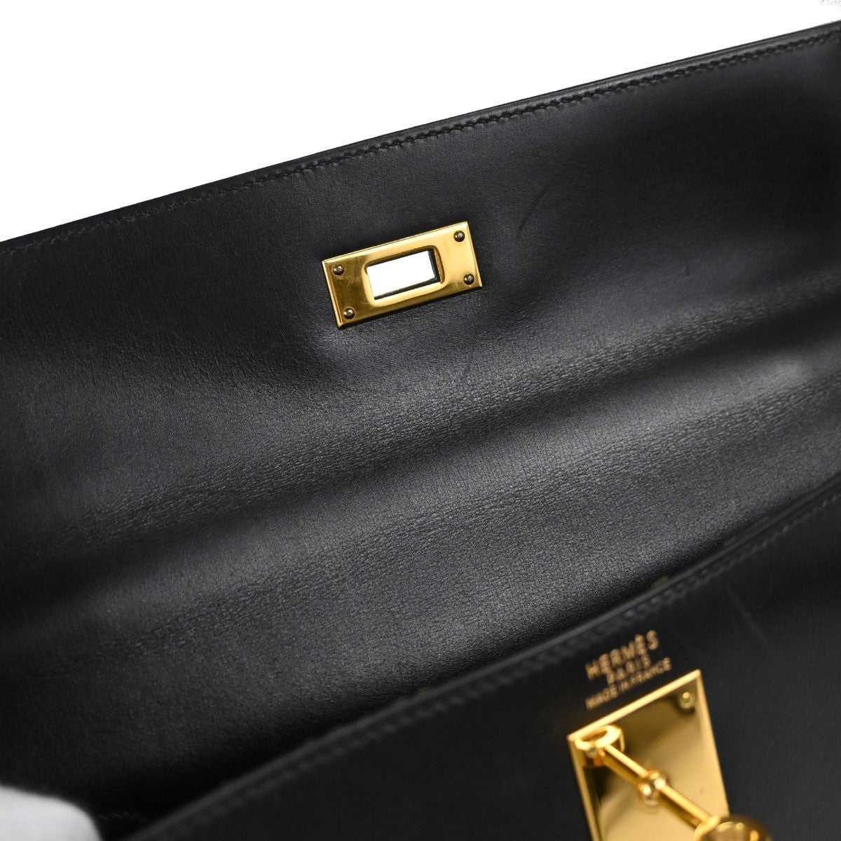 Hermès Kelly 32 Sellier Vintage Handbag in Black Box Calf Leather