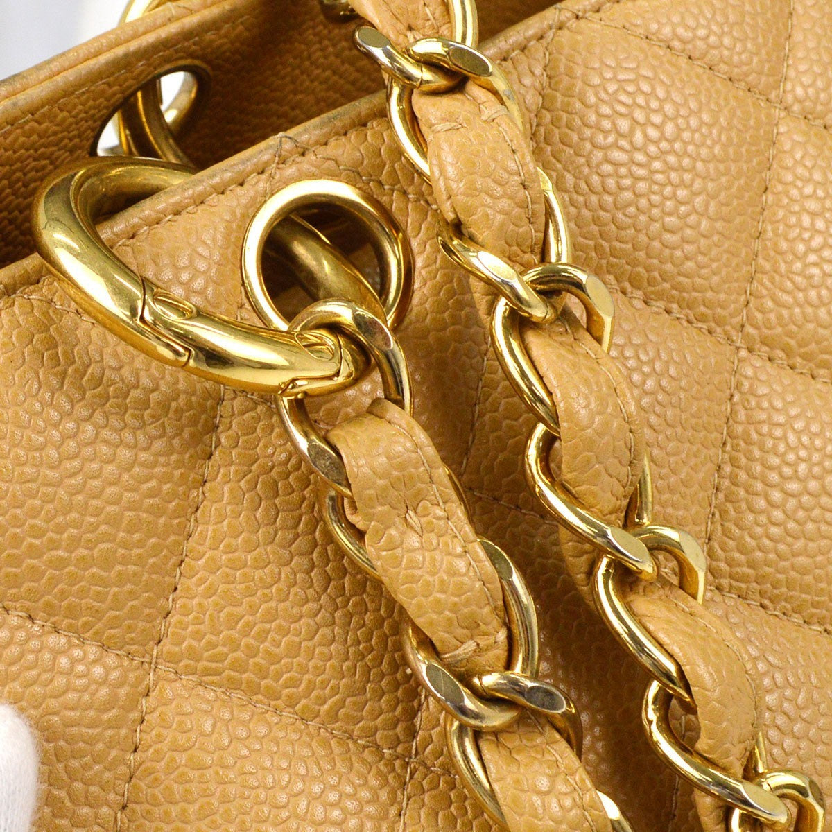 Chanel Beige Calfskin Grand Shopping Tote GST Chain Handbag