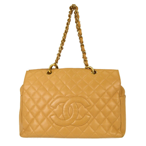 Chanel Beige Calfskin Grand Shopping Tote GST Chain Handbag