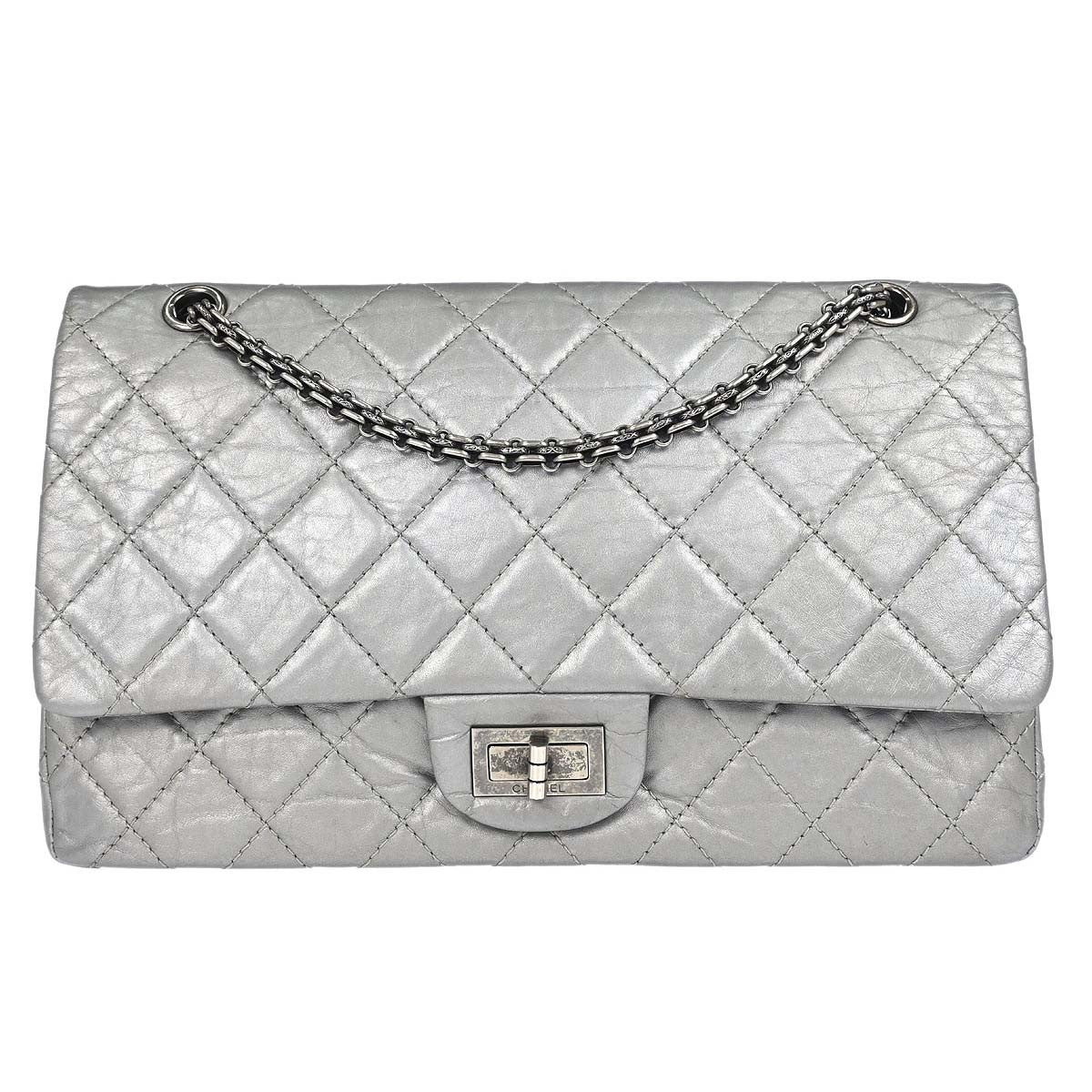 Chanel Silver Calfskin 2.55 Jumbo Classic Double Flap Shoulder Bag