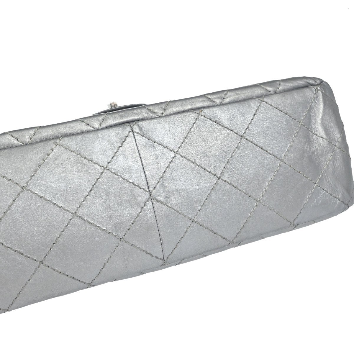 Chanel Silver Calfskin 2.55 Jumbo Classic Double Flap Shoulder Bag