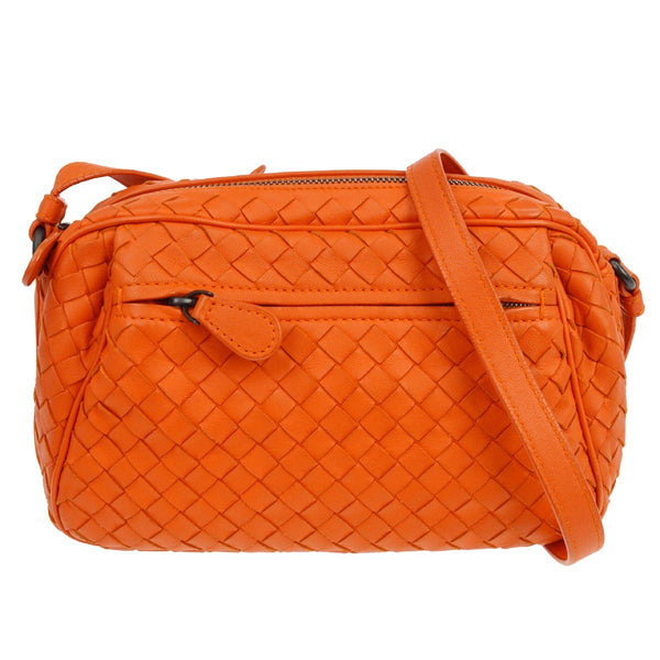 Bottega Veneta Orange Lambskin Intrecciato Shoulder Bag